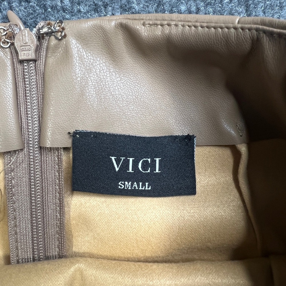 VICI‎ Women's Small Like Wow Faux Leather Twisted Midi Skirt Tan Side Slit - Picture 4 of 7